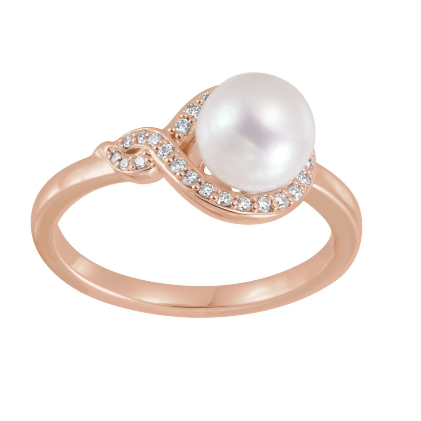 Freshwater Cultured Pearl & 1/8 CTW Diamond Bypass Ring