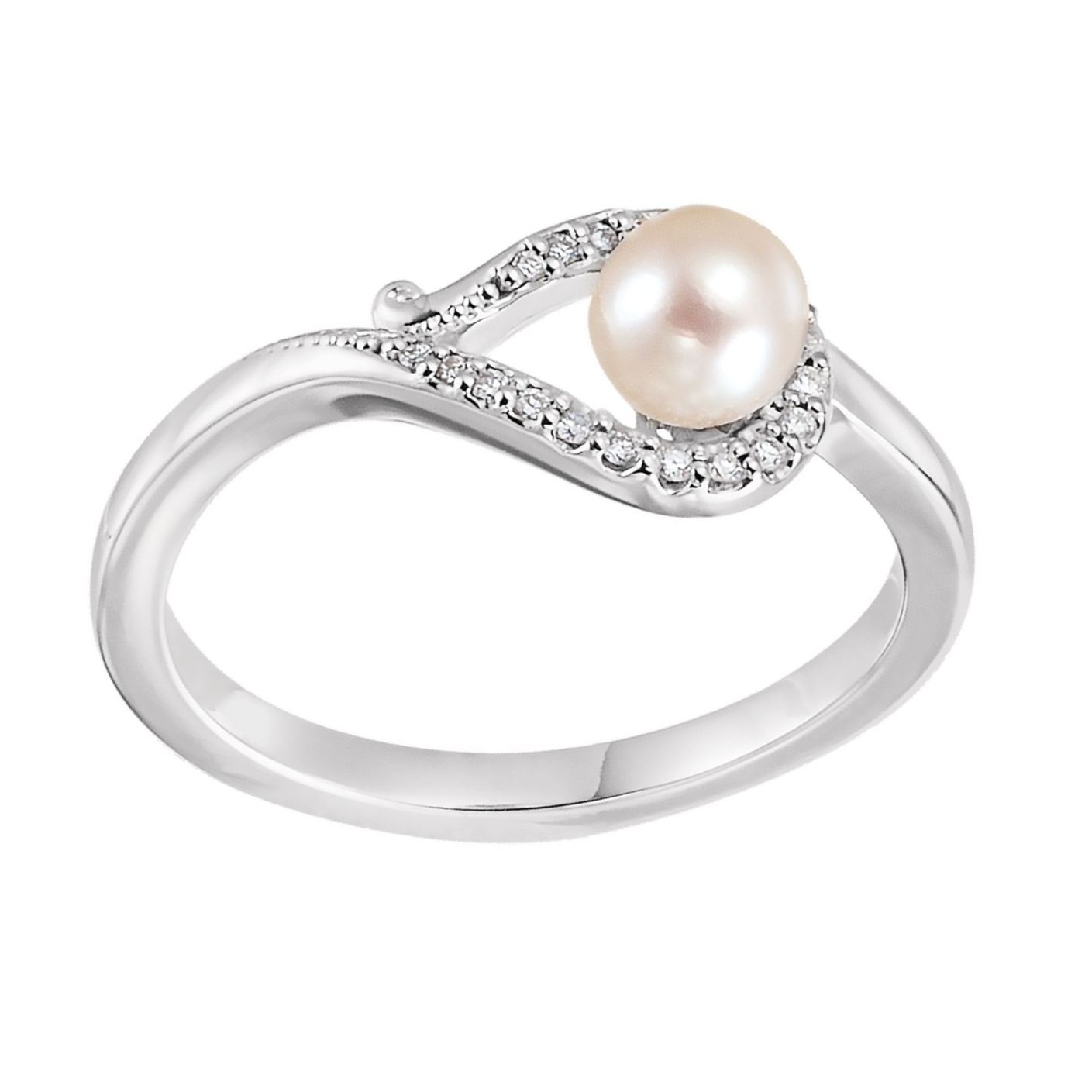 Cultured Pearl & .07 CTW Diamond Bypass Ring