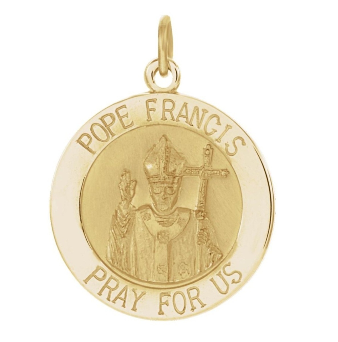 14k Yellow Gold Round Pope Francis Medal (18MM)