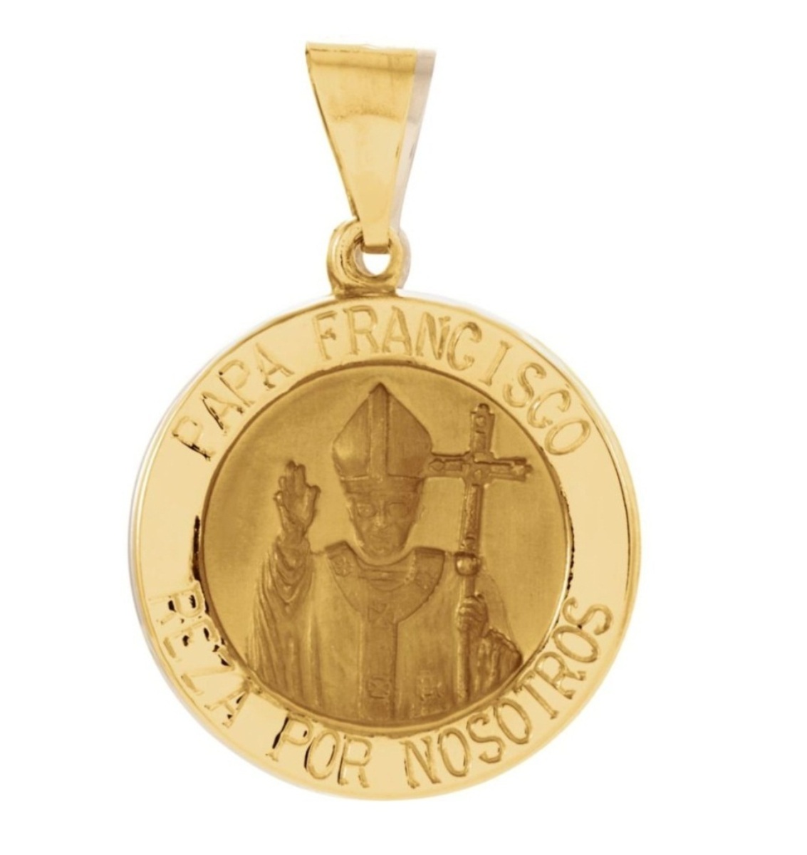 14k Yellow Gold Round Hollow Papa Francisco Medal (18 MM)