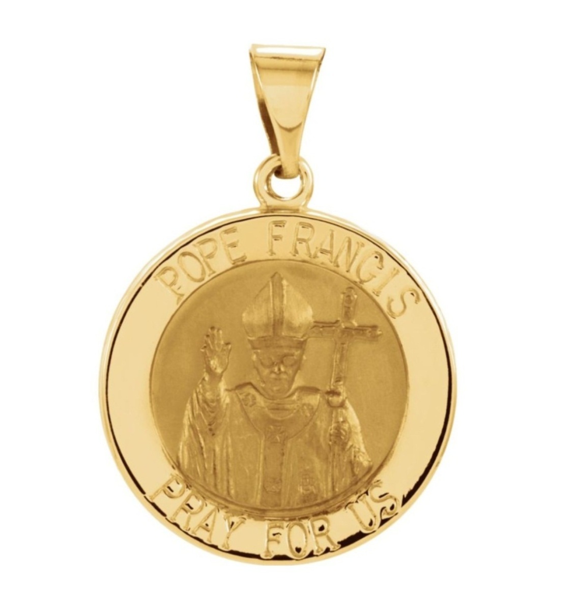 14k White Round Hollow Pope Francis Medal (18 MM)