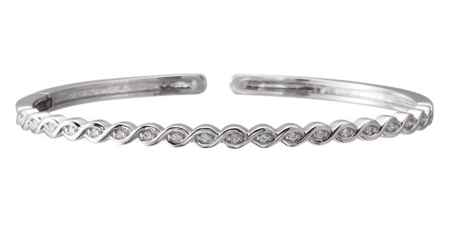 Diamond Stackable Bangle Bracelet, 14k White Gold