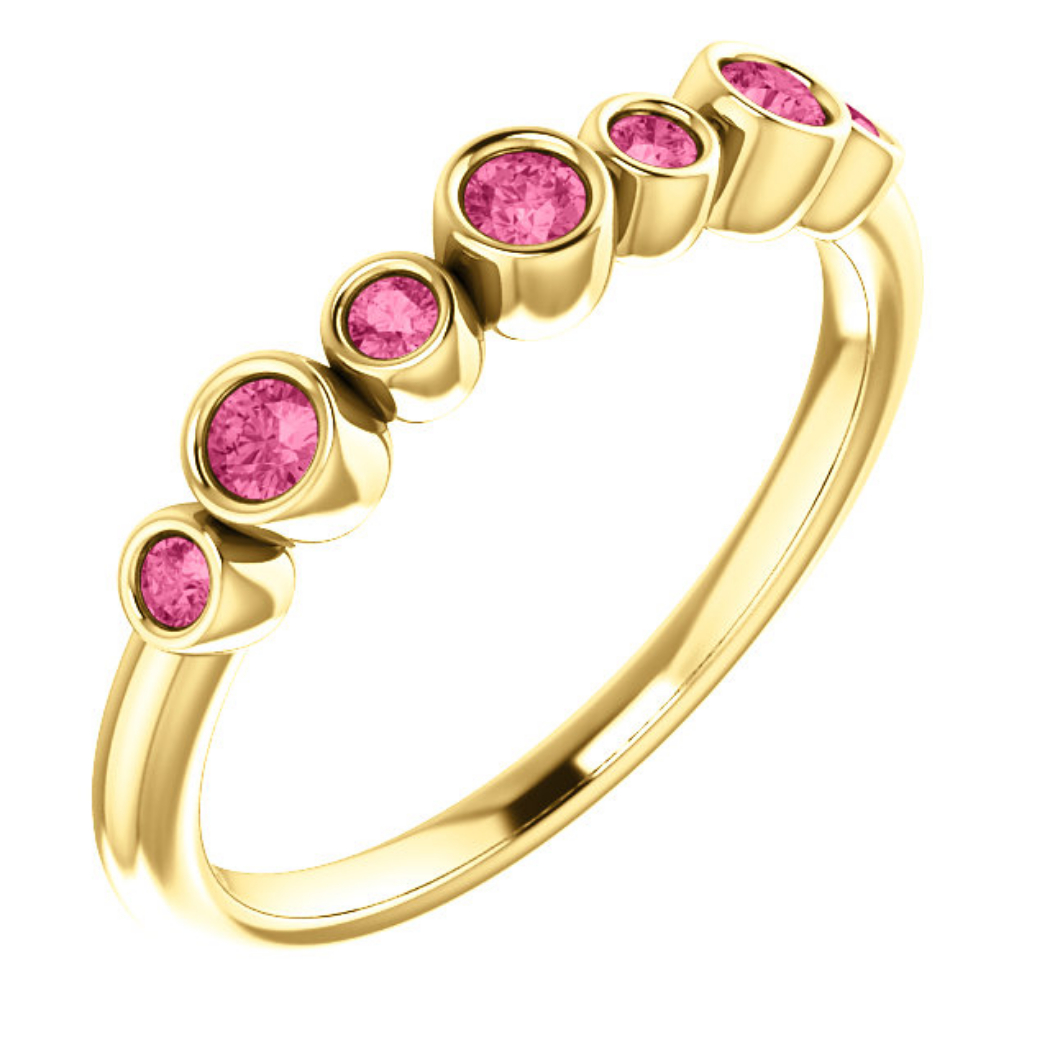 Pink Tourmaline Bezel-Set Ring ,14k Yellow Gold