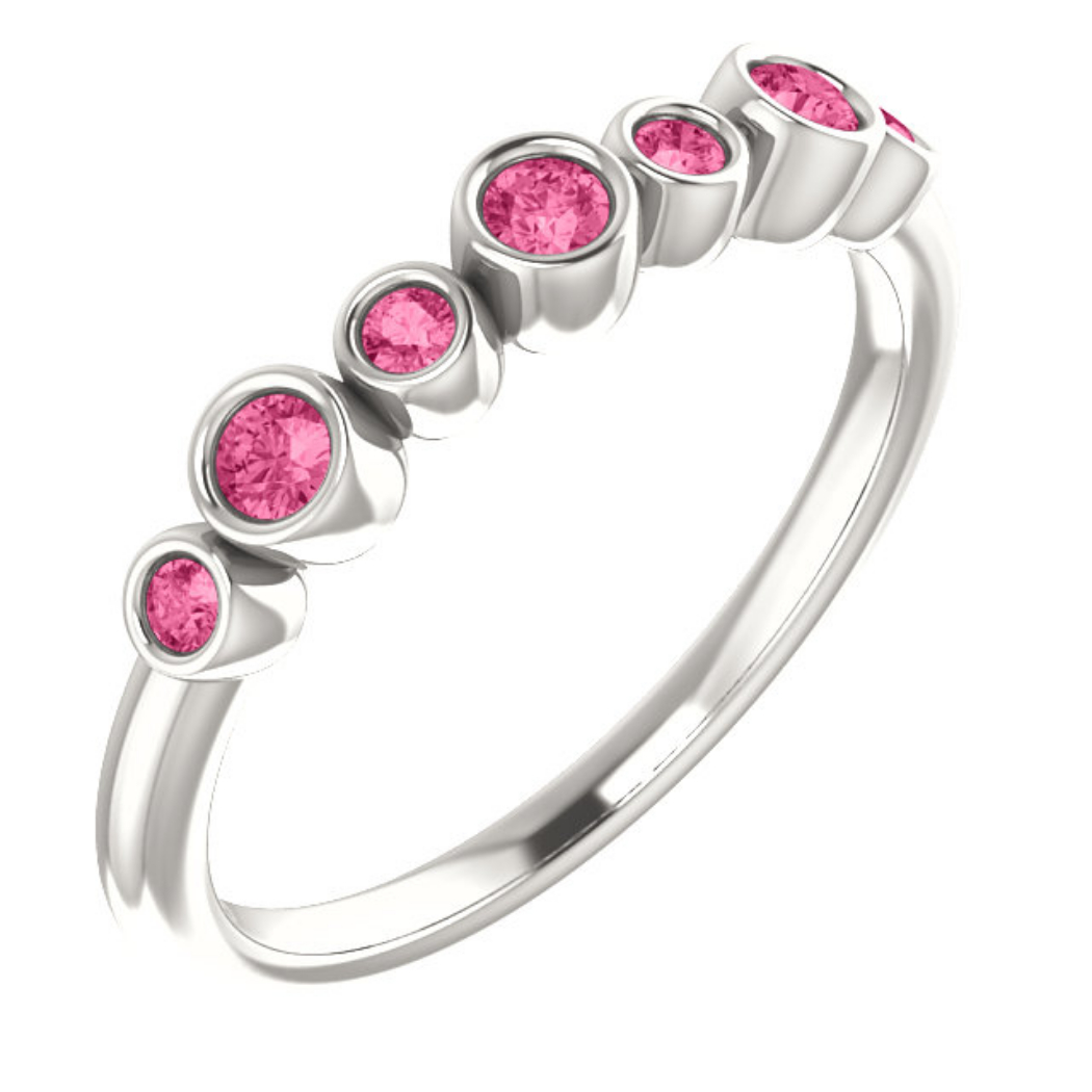 Pink Tourmaline Bezel-Set Ring ,Rhodium-Plated 14k White Gold