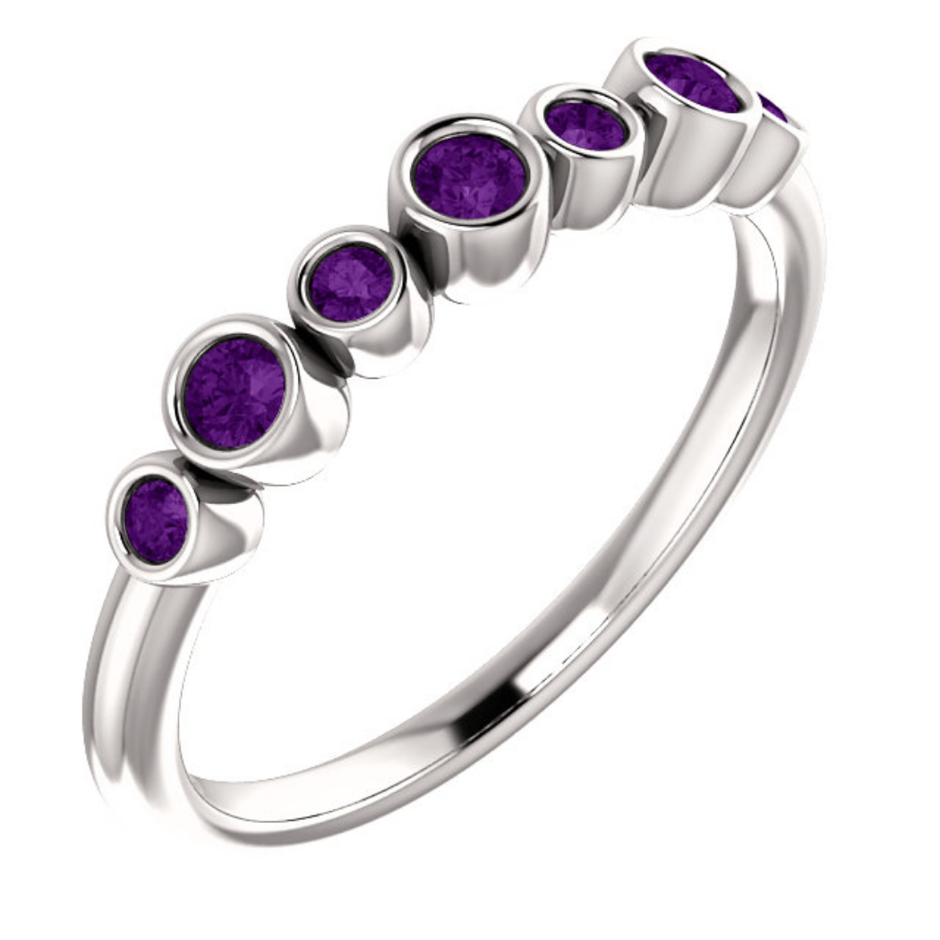 Bezel Set Amethyst Ring, Rhodium-Plated 14k White Gold