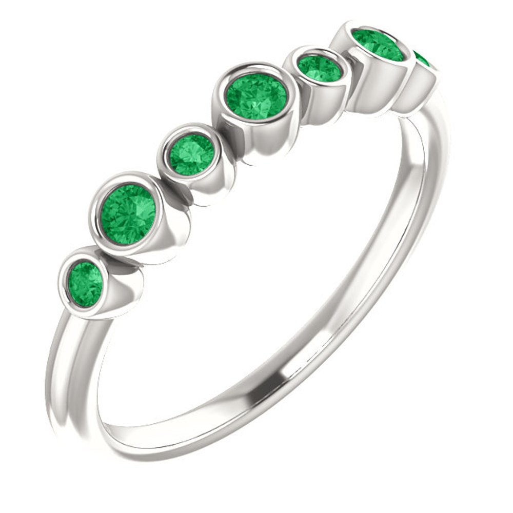 Bezel Set Emerald Ring, Rhodium-Plated 14k White Gold