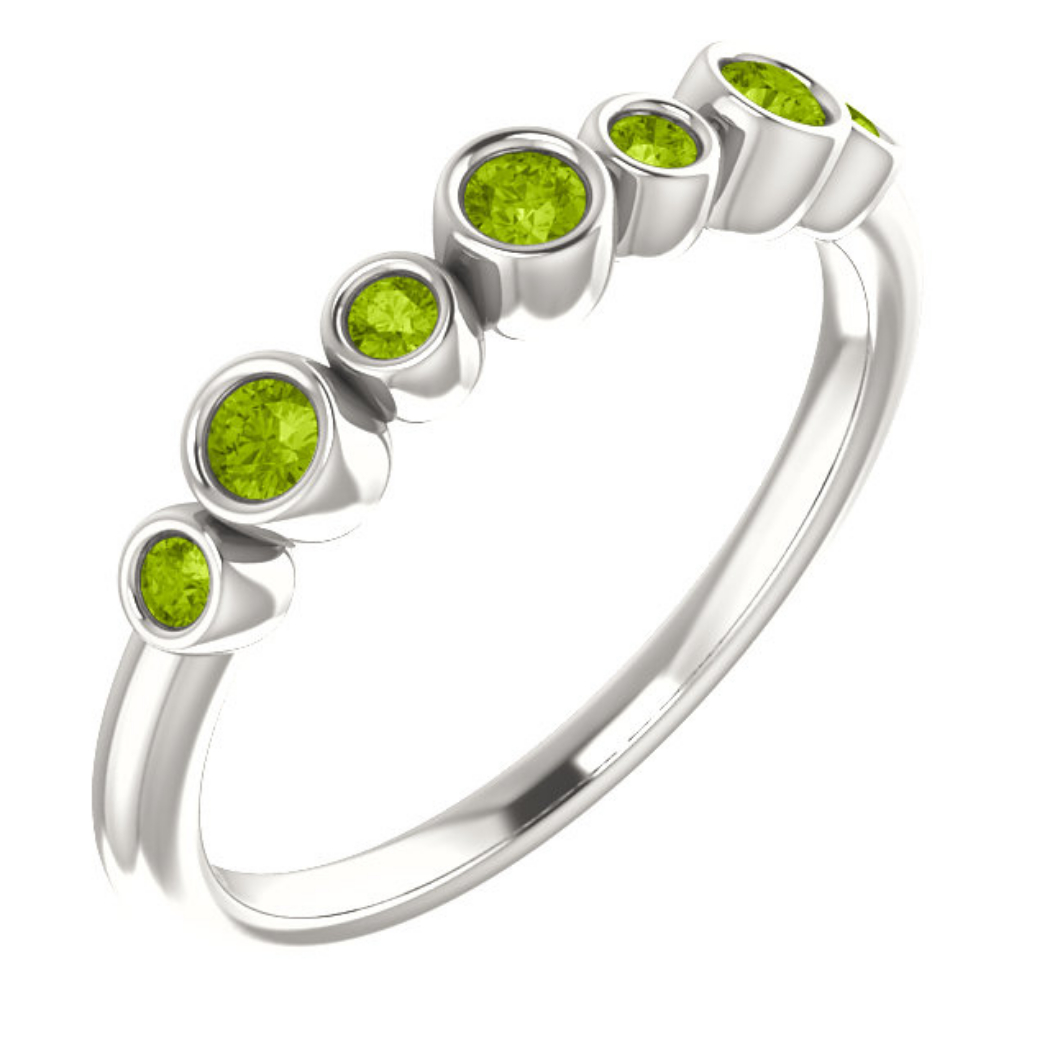 Bezel Set Peridot  Ring, Rhodium-Plated 14k White Gold