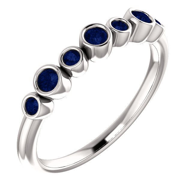 Bezel Set Blue Sapphire Ring, Rhodium-Plated 14k White Gold