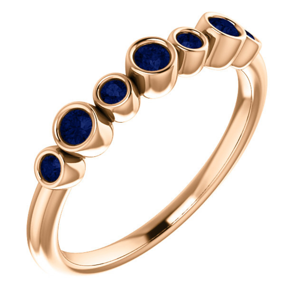 Blue Sapphire Bezel-Set Ring,14k Rose Gold