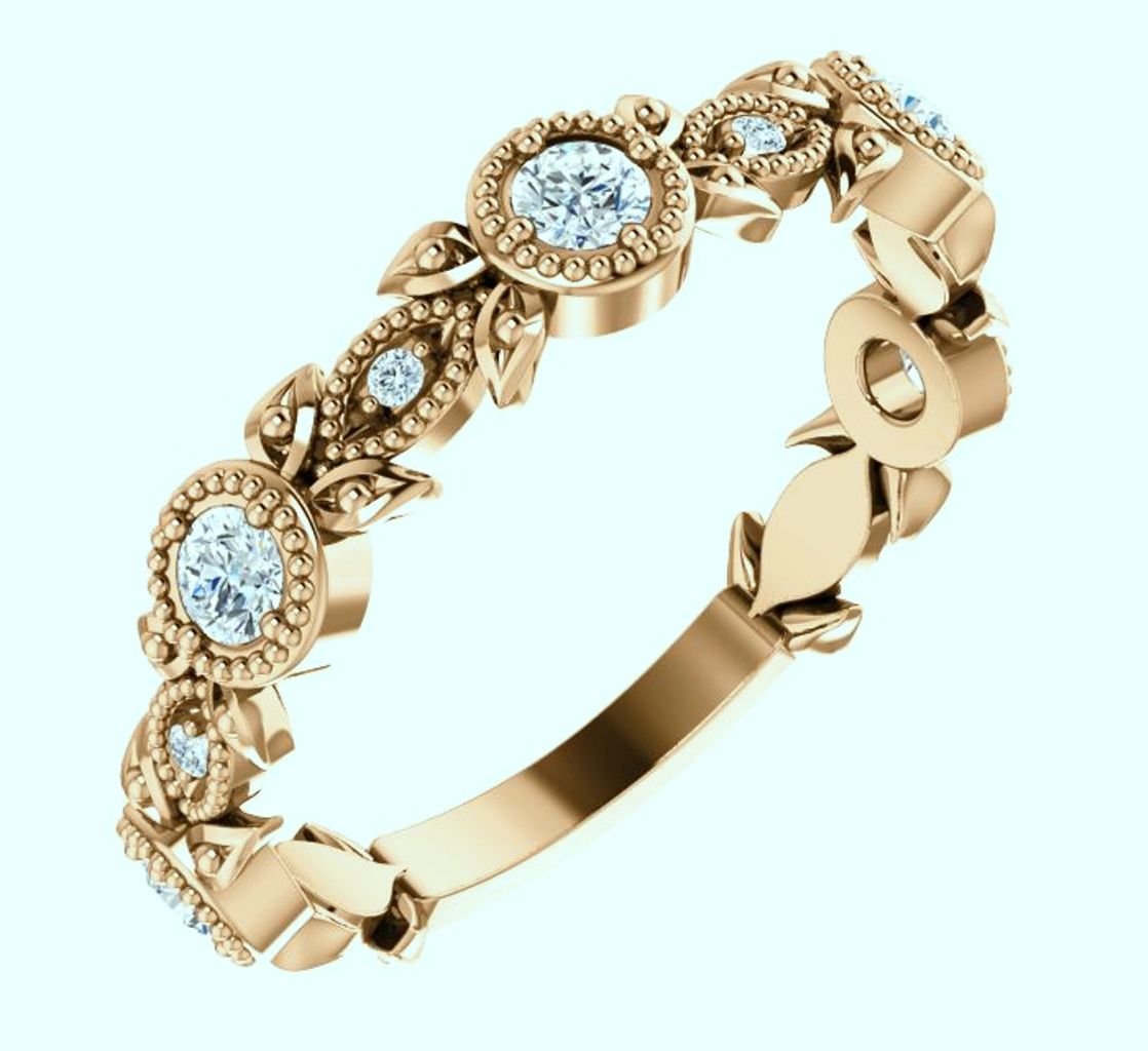 Diamond Leaf Ring, 14k Rose Gold, 14k Yellow Gold