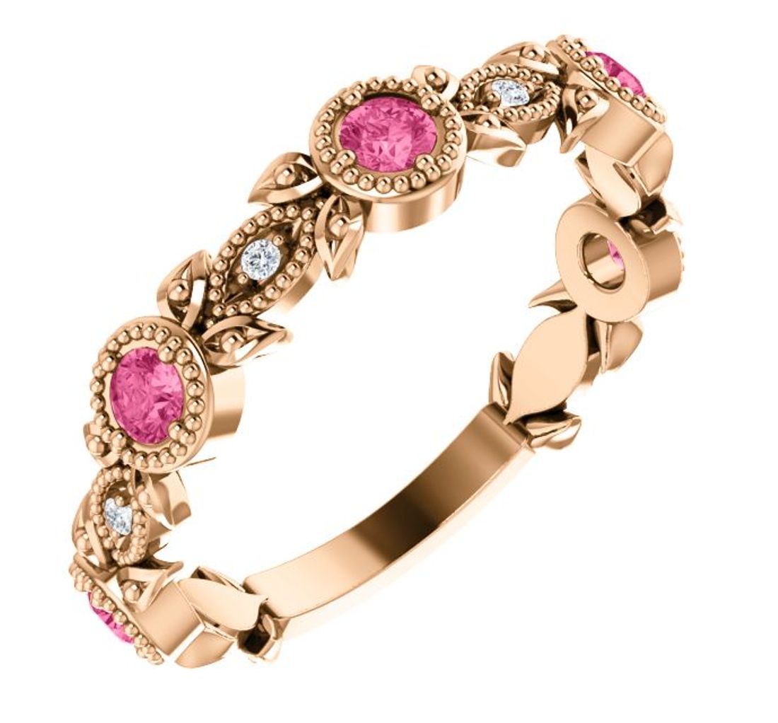 Diamond and Pink Tourmaline Leaf Ring