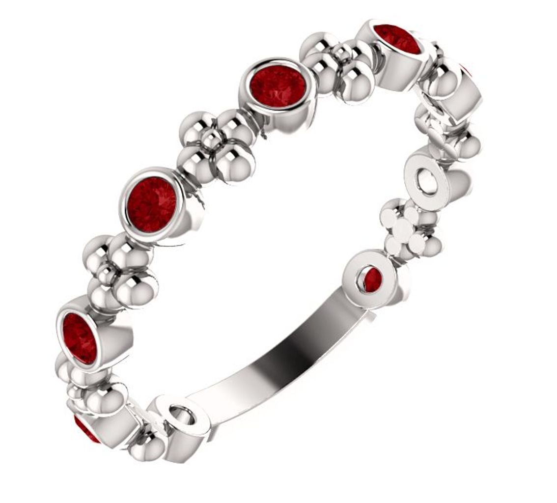  Genuine Ruby Beaded Ring, Rhodium-Plated 14k White Gold 