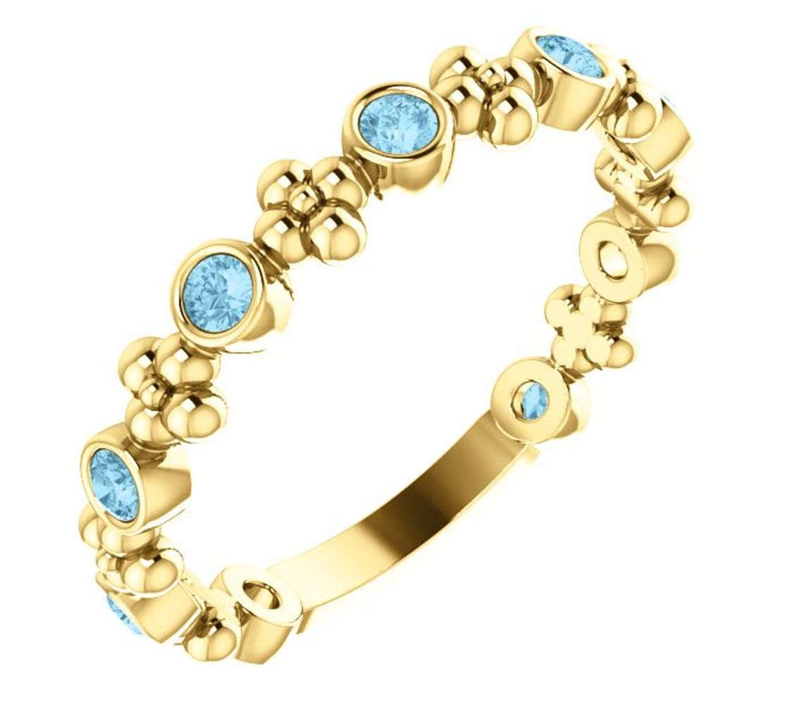 Genuine Aquamarine Beaded Ring, 14k Yellow Gold
