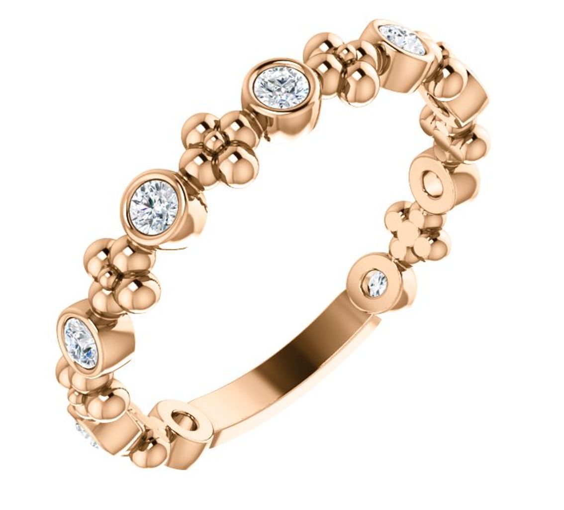  Diamond Beaded Ring, 14k Rose Gold 
