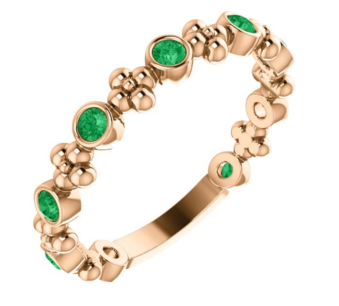  Genuine Emerald Beaded Ring, 14k Rose Gold 
