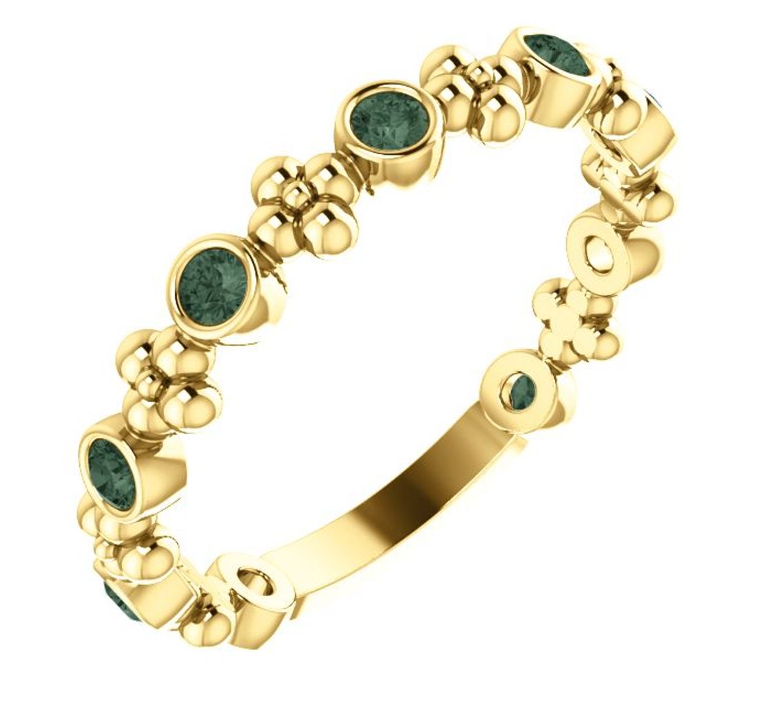 Created Alexandrite Beaded Ring, 14k Yellow Gold