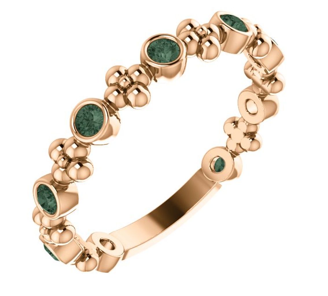 Created Alexandrite Beaded Ring, 14k Rose Gold 