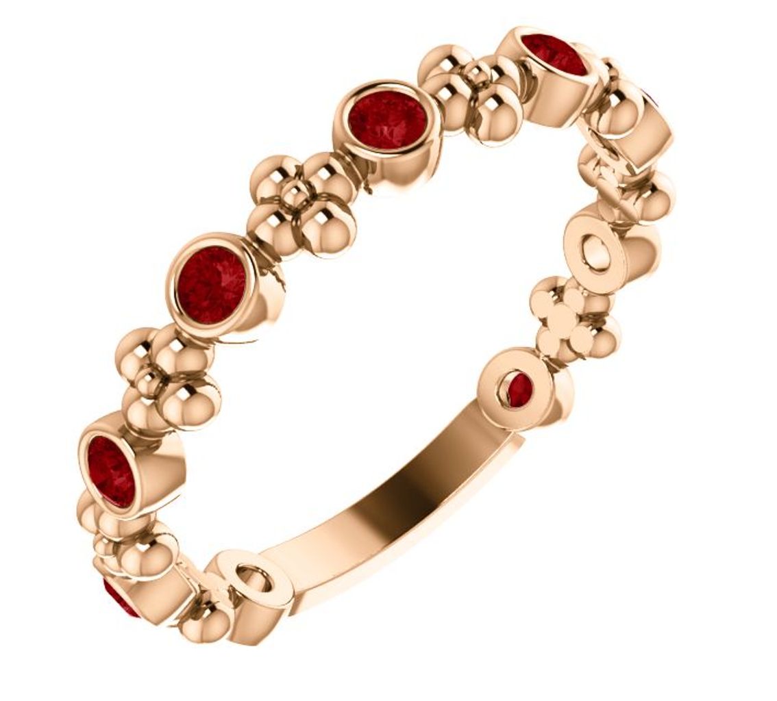  Created Ruby Beaded Ring, 14k Rose Gold 