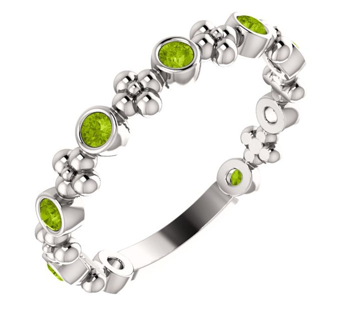  Genuine Peridot Beaded Ring, Rhodium-Plated 14k White Gold 
