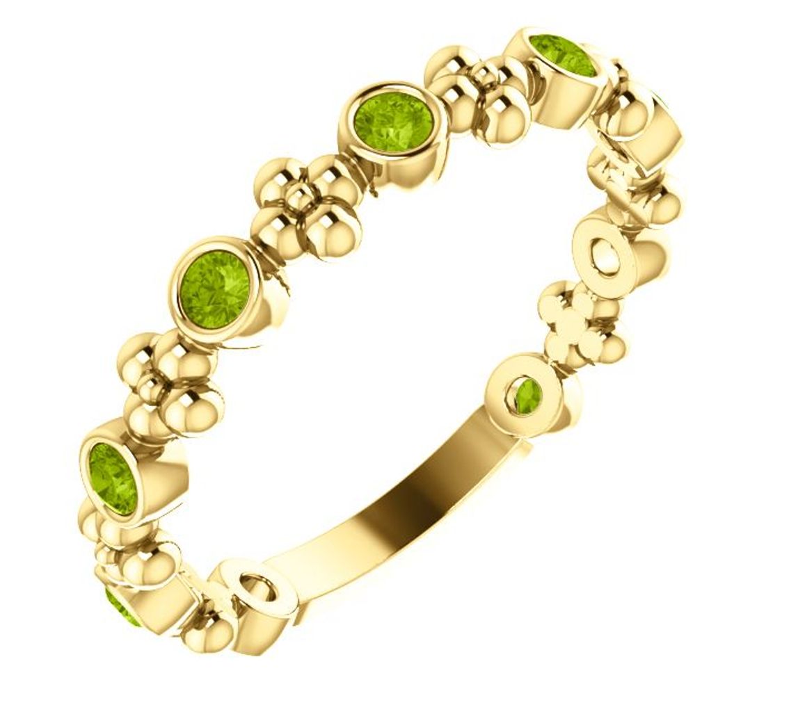 Genuine Peridot Beaded Ring, 14k Yellow Gold