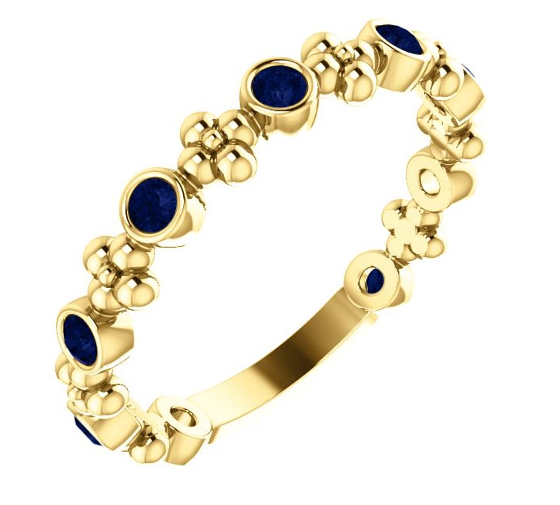 Created Blue Sapphire Beaded Ring, 14k Yellow Gold