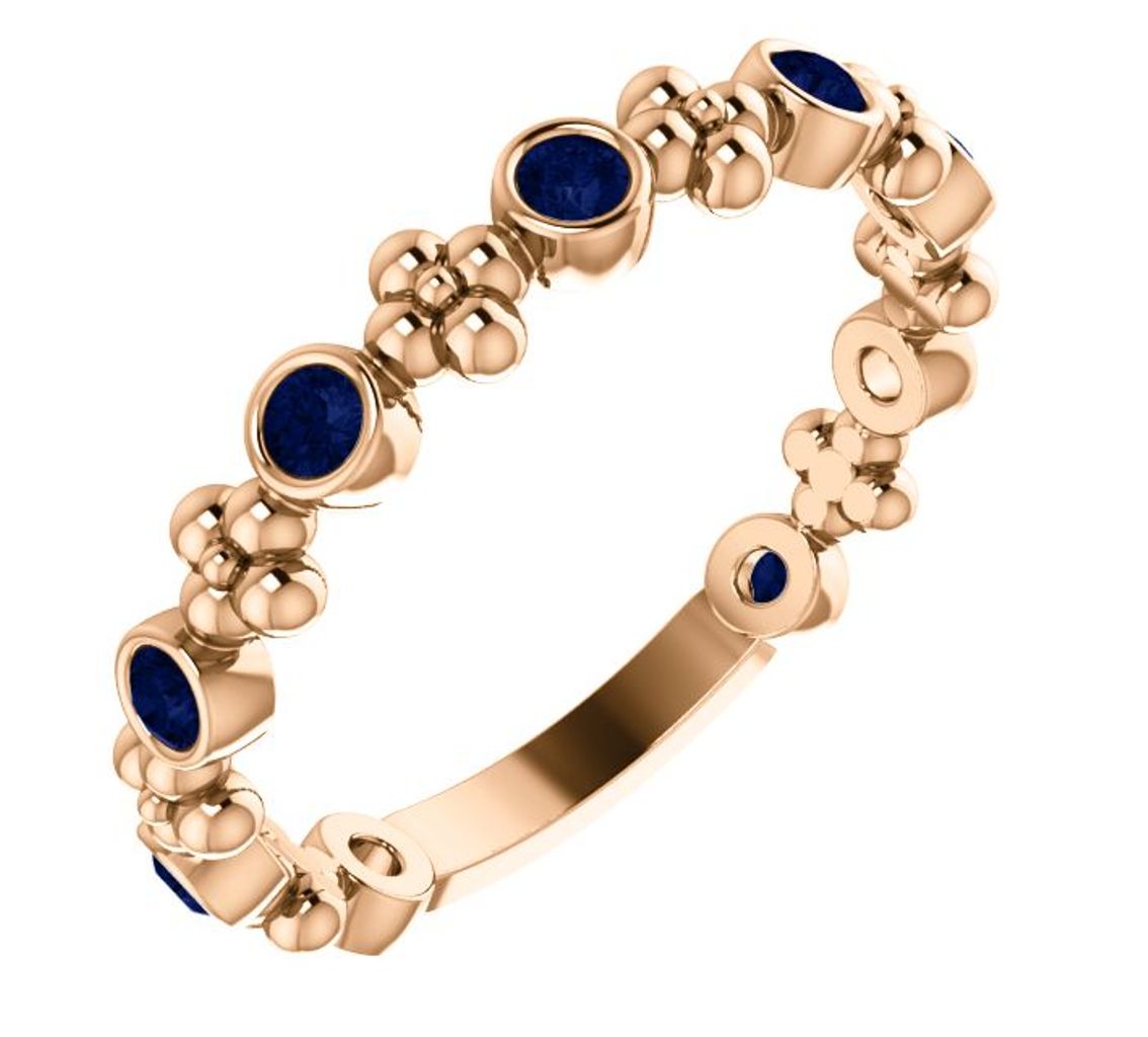  Created Blue Sapphire Beaded Ring, 14k Rose Gold 
