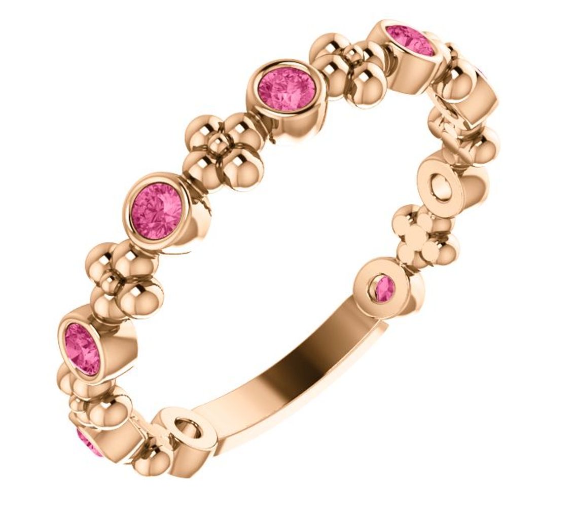  Genuine Pink Tourmaline Beaded Ring, 14k Rose Gold
 