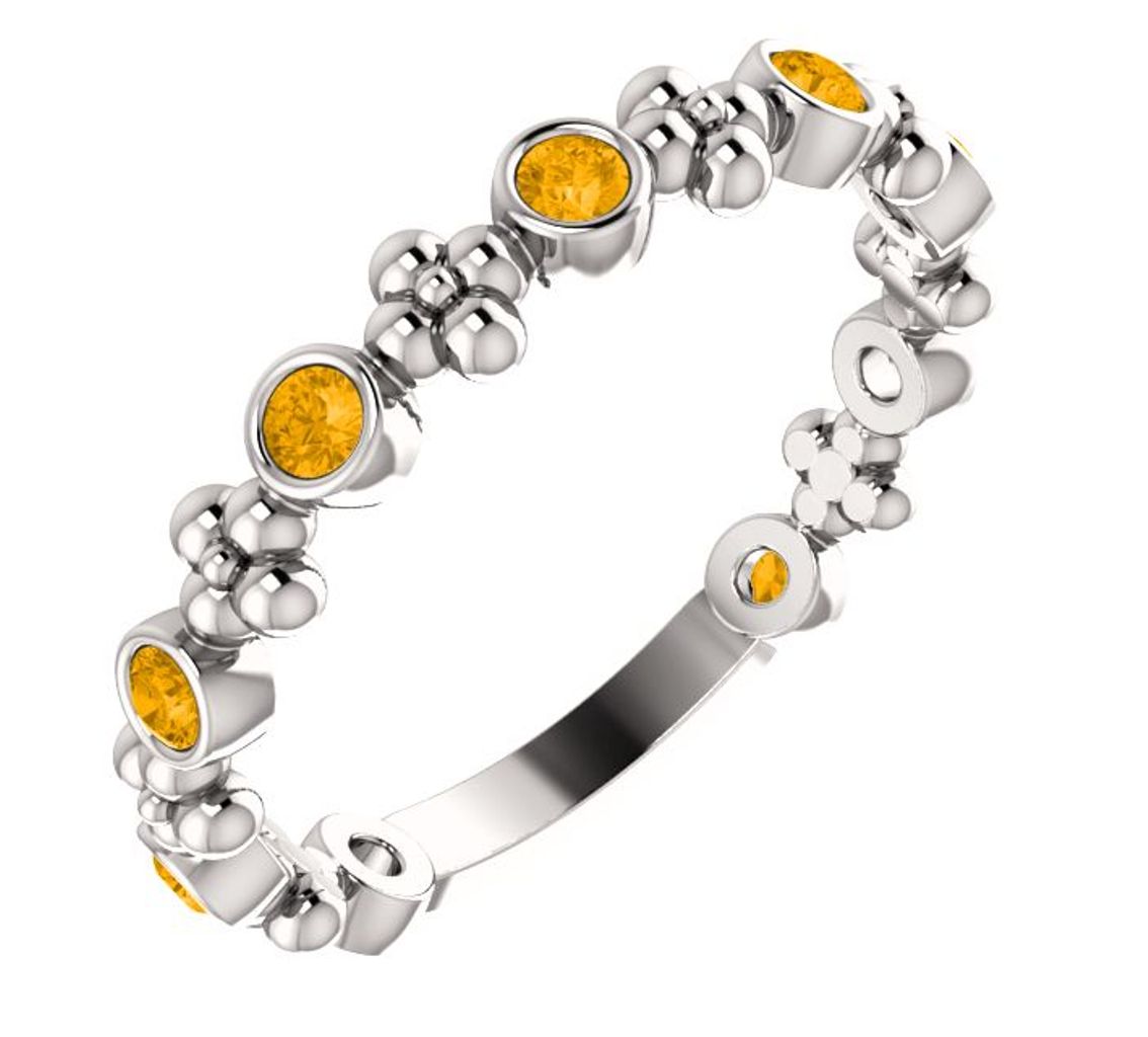  Genuine Citrine Beaded Ring , Rhodium-Plated 14k White Gold 
