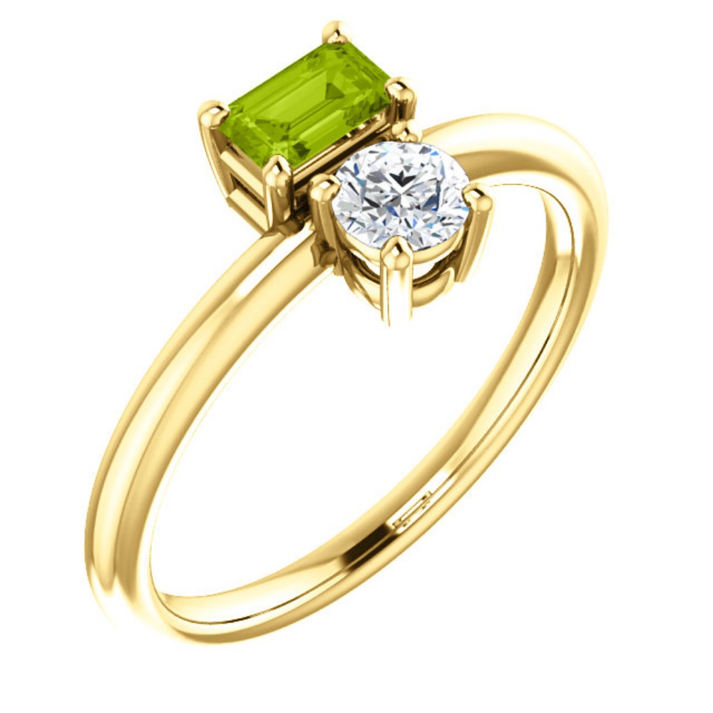 Peridot and Sapphire Two-Stone Ring, 14k Yellow Gold
