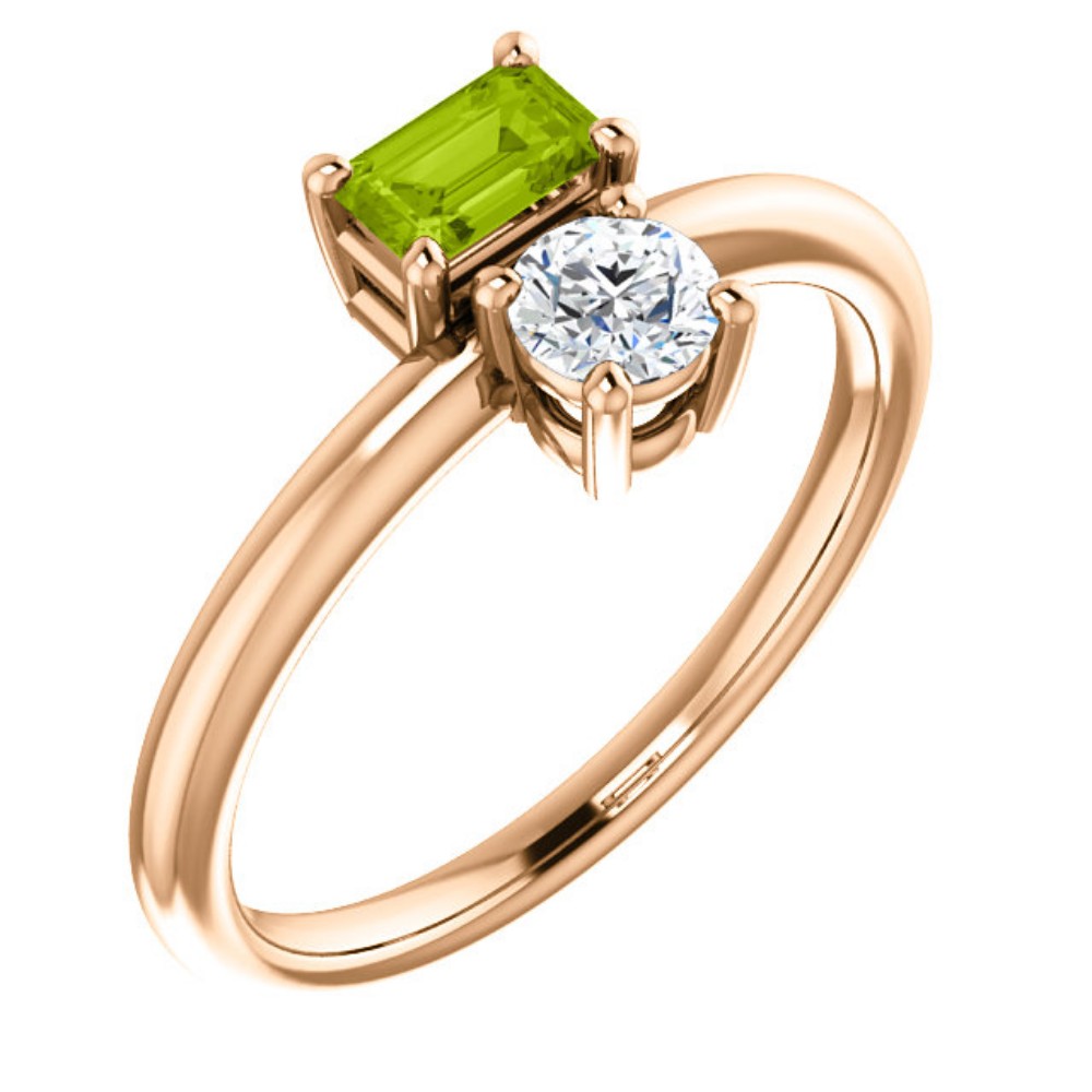 Peridot and Sapphire Two-Stone Ring, 14k Rose Gold
