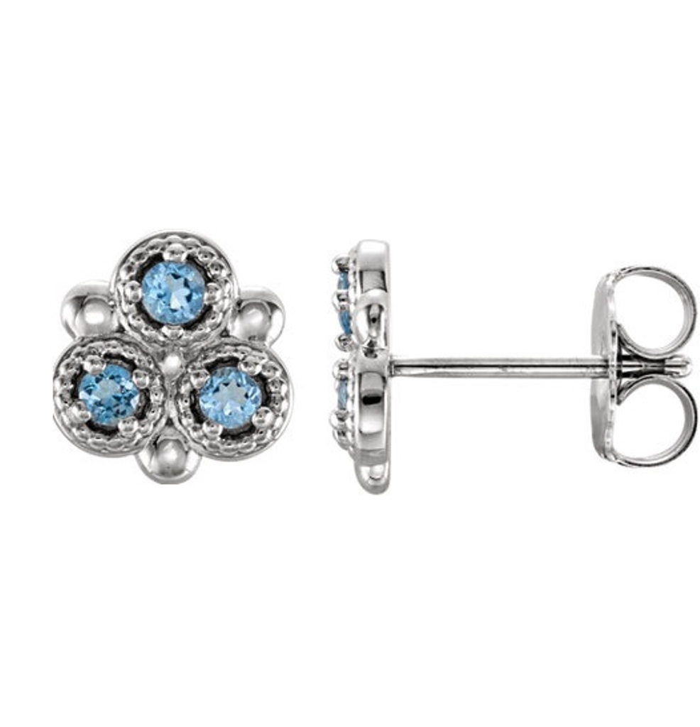 Aquamarine Three-Stone Stud Earrings