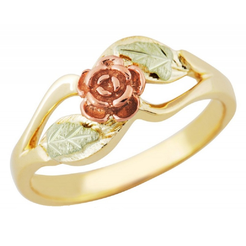 10k Yellow Gold Leaves and Rose ring and Black Hills Gold motif.