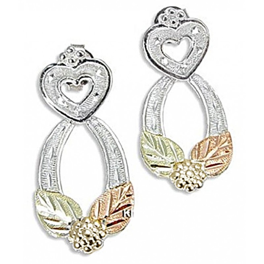 Inlaid, Antique Heart Dangle Earrings, Sterling Silver