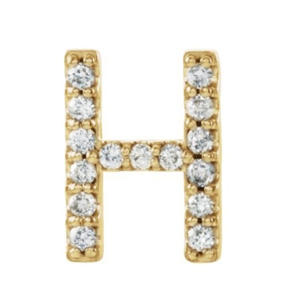 14k Yellow Gold Gold Diamond Letter 'H' Initial Stud Earring 