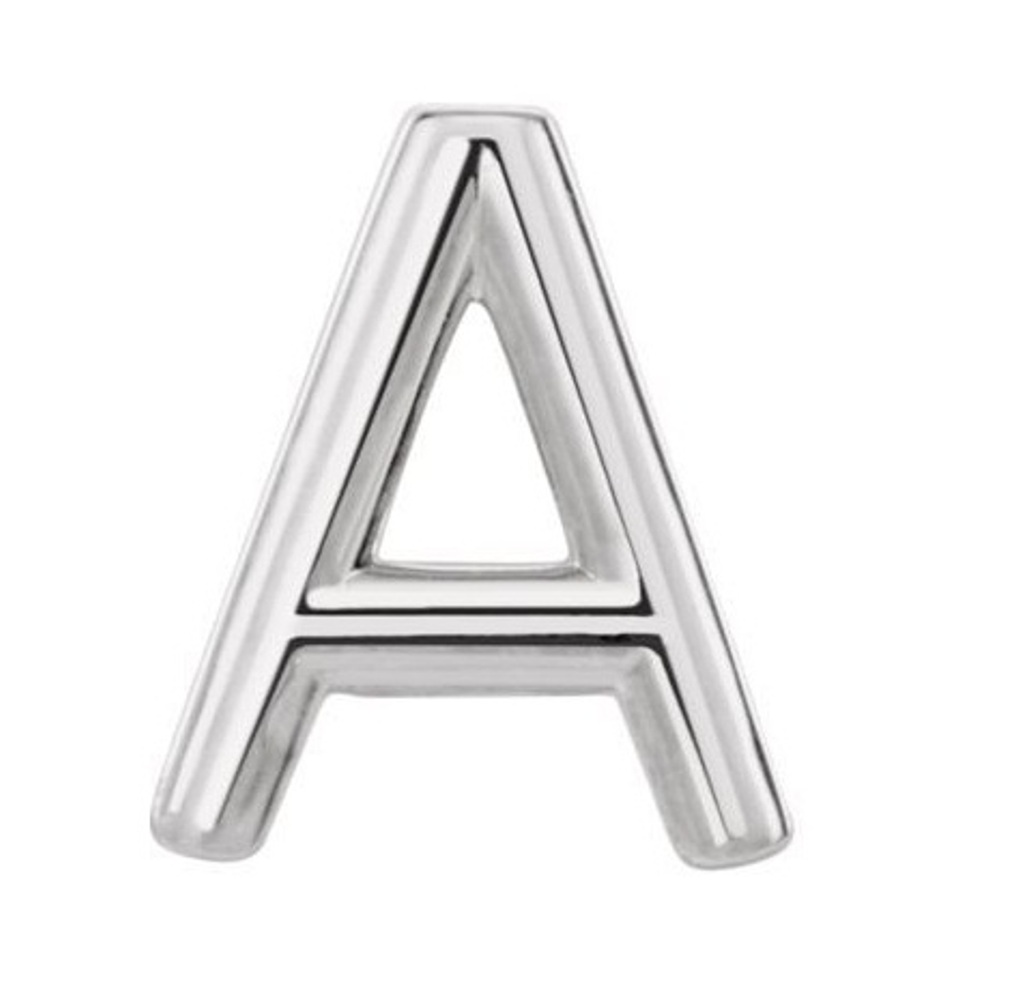 Initial Letter 'A' Rhodium-Plated 14k White Gold Stud Earring 