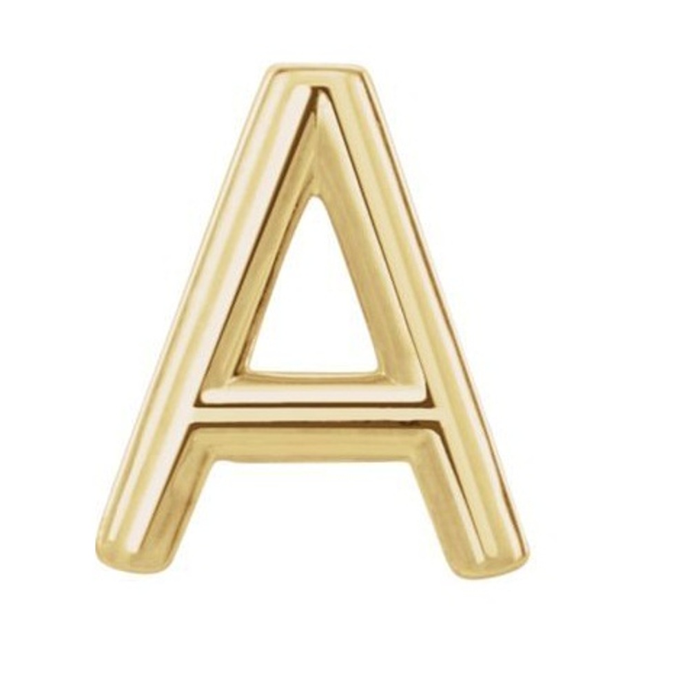 Initial Letter 'A' 14k Yellow Gold Stud Earring 