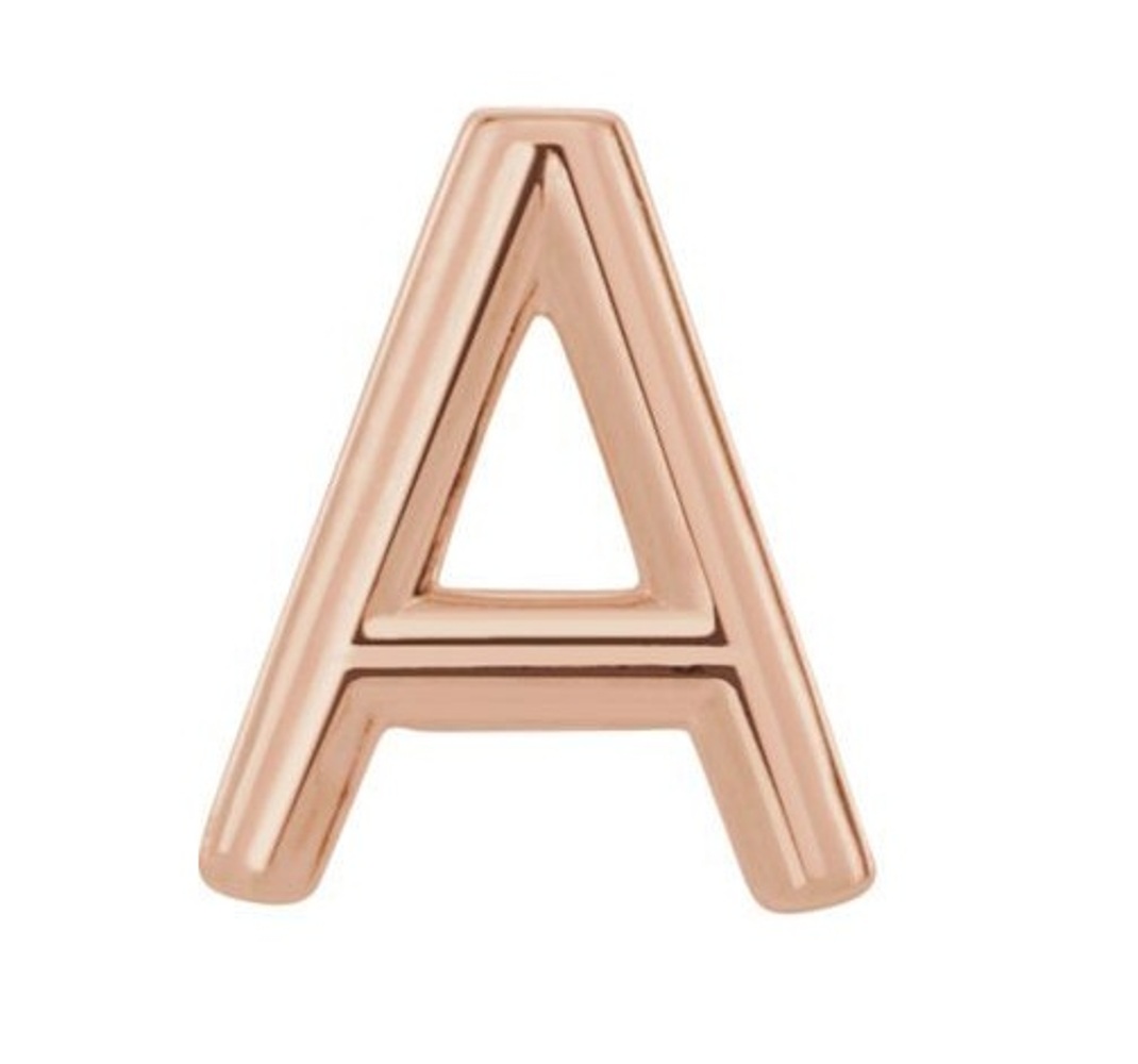 Initial Letter 'A' 14k Rose Gold Stud Earring 