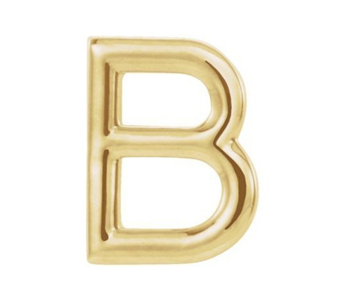 Initial Letter 'B' 14k Yellow Gold Stud Earring 