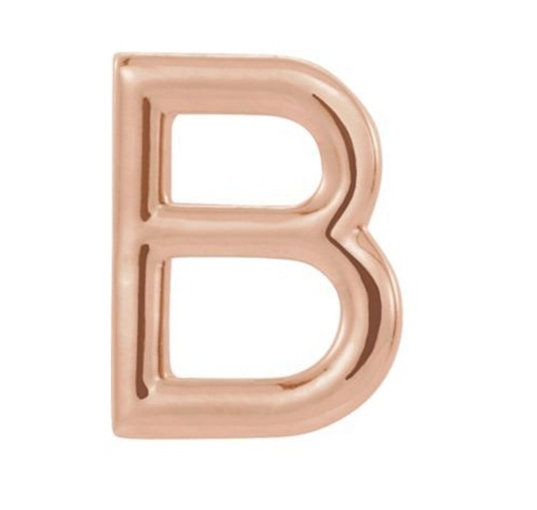 Initial Letter 'B' 14k Rose Gold Stud Earring 