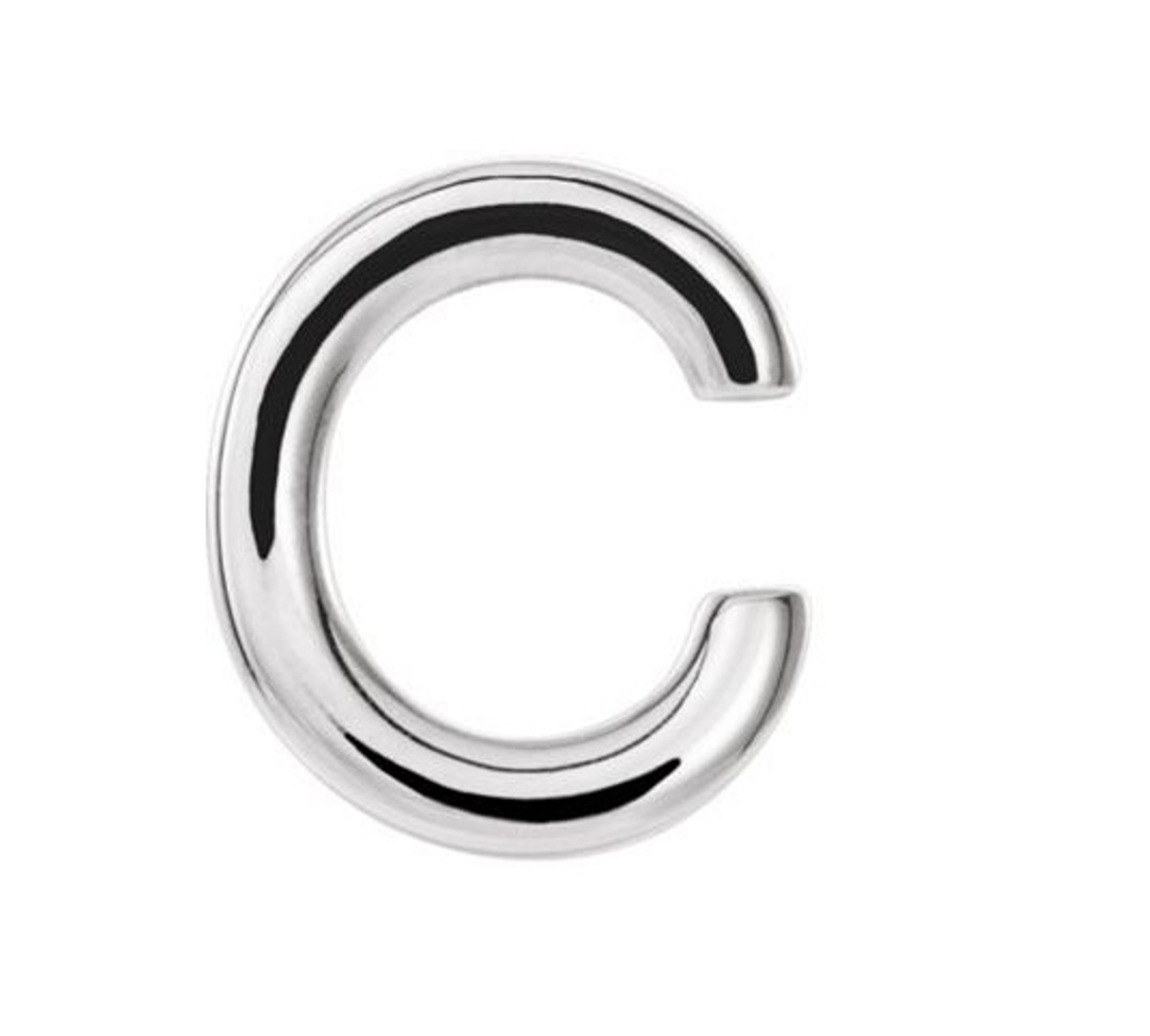 Initial Letter 'C' Rhodium-Plated 14k White Gold Stud Earring 