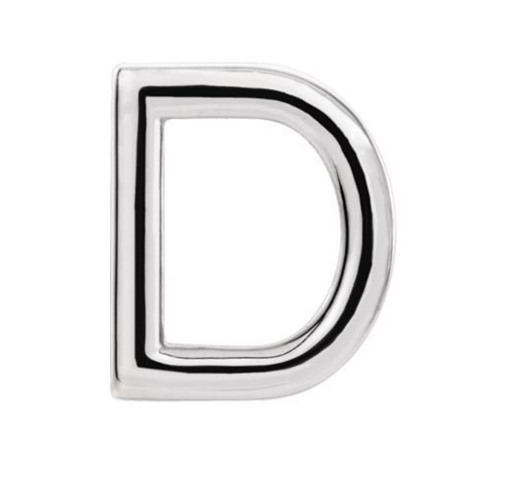 Initial Letter 'D' Rhodium-Plated 14k White Gold Stud Earring 