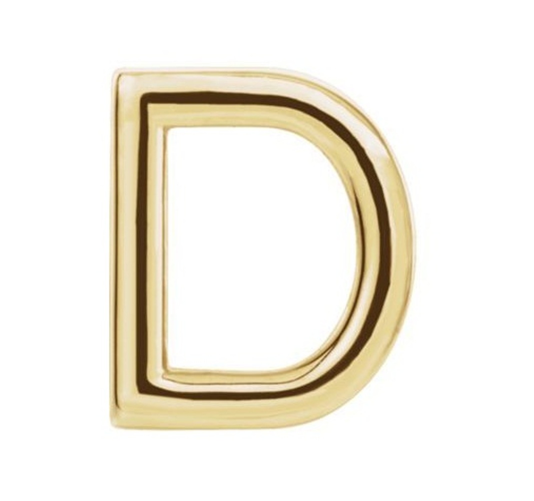 Initial Letter 'D' 14k Yellow Gold Stud Earring 