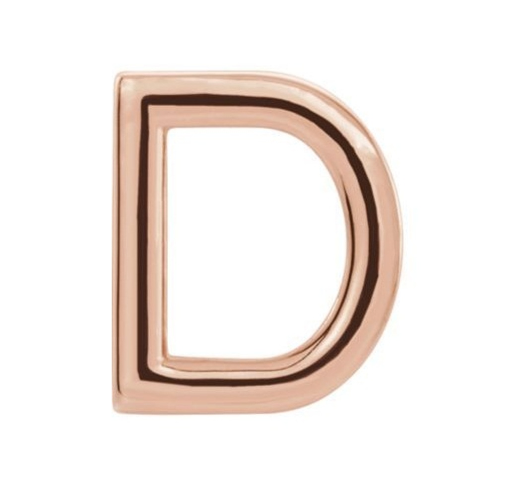 Initial Letter 'D' 14k Rose Gold Stud Earring 