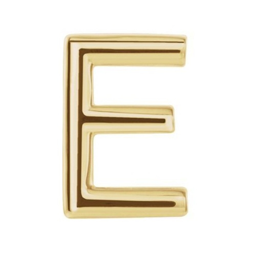 Initial Letter 'E' 14k Yellow Gold Stud Earring 