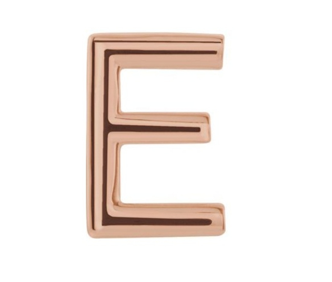 Initial Letter 'E' 14k Rose Gold Stud Earring 