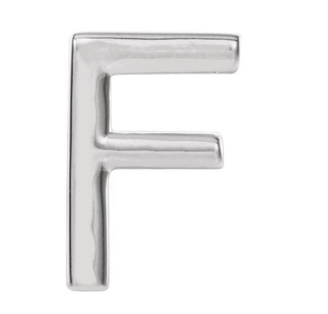 Initial Letter 'F' Rhodium-Plated 14k White Gold Stud Earring 