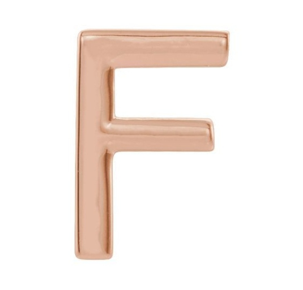 Initial Letter 'F' 14k Rose Gold Stud Earring 