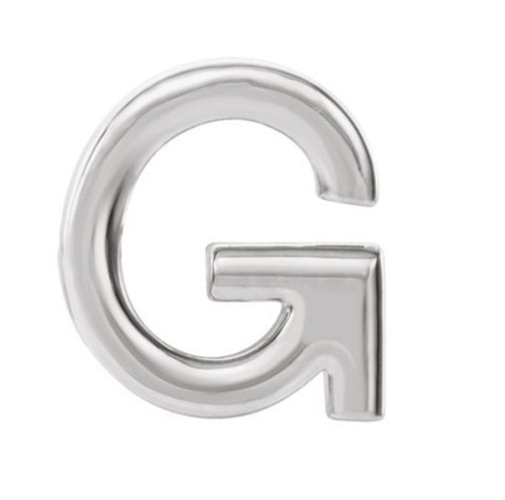 Initial Letter 'G' Rhodium-Plated 14k White Gold Stud Earring 
