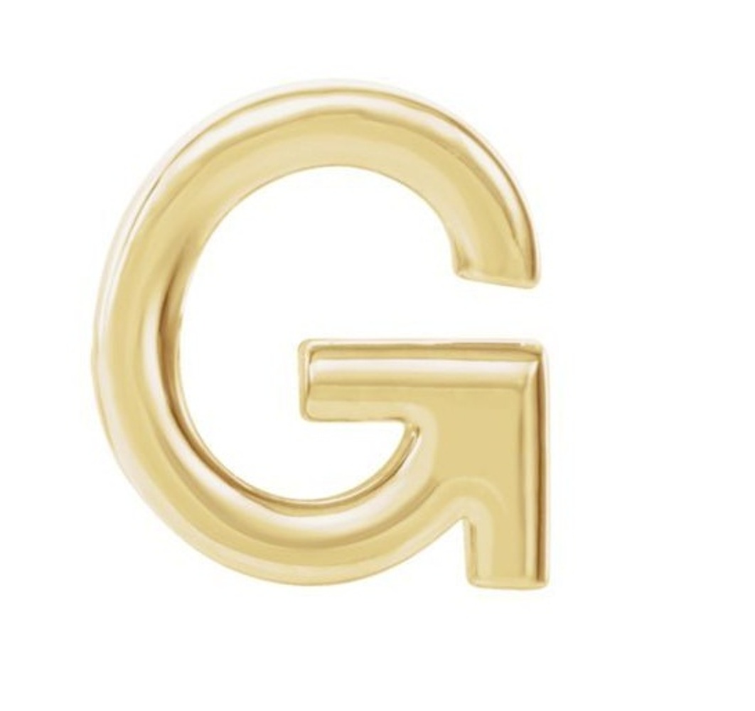 Initial Letter 'G' 14k Yellow Gold Stud Earring 