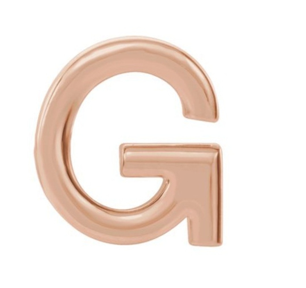 Initial Letter 'G' 14k Rose Gold Stud Earring 